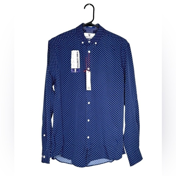 international report Other - International Report Men’s Navy Stretch Long Sleeve Button Down Modern Fit Small